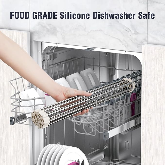 Tomorotec 17.7" x 15.5" Roll Up Dish Drying Rack Over Sink Drying Rack Sink Cover Kitchen Sink Accessories Gadget Multipurpose Organizer Foldable Stainless Steel Drainer