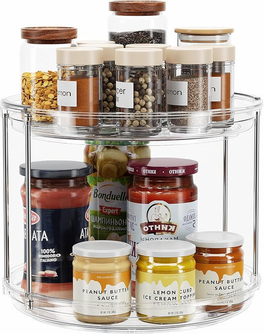 LAMU 2 Tier Lazy Susan Turntable Organizer 9.25'' Rotating Spice Rack Organization for Cabinet, Kitchen, Pantry, Countertop, Bathroom, Vanity