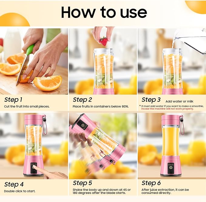 Portable Blender Personal Size Blender - 12 Oz Travel Cup Make Shakes and Smoothies, Cordless & USB Rechargeable, Freshly Squeezed in Picnic/Sports/Office