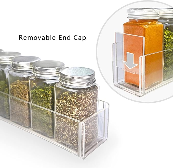 VAEHOLD Adhesive Acrylic Spice Rack with Nano Double Sided Tape Wall Mount Organizer Clear Wall Spice Rack With Shelf Ends for Kitchen Cabinet Door - 2 Pack 12‘’ Shelves