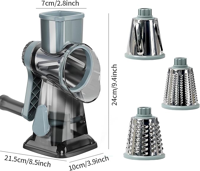 YOUCZON Rotary Cheese Grater Multi-Purpose Stainless Steel Cheese Shredder - Cheese Grater With Handle Effortless Grating of Carrots, Potatoes, Vegetables, and Fruits (blue)