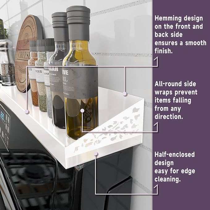 STUTOV 30" Magnetic Stove Top Shelf – Magnetic White Spice Rack and Seasoning Organizer – Kitchen Shelf for Back of Stove – Over Stove Storage Organizer