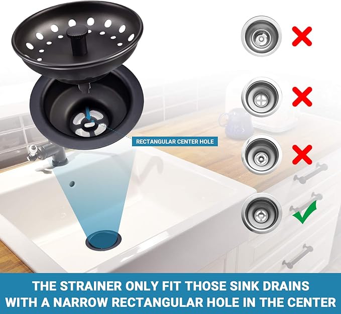 KONE Black Sink Basket Strainer Drain Stopper, 2 Pack Stainless Steel Matte Black Kitchen Sink Strainer Fit for Universal 3-1/2 inch Kitchen Sink, Metal Center Knob with Anti-Clog Rubber Sink Stopper