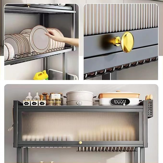 Over The Sink Dish Drying Rack, Over Sink Dish Drain Drying Rack for Kitchen Storage of Dishes and Cutlery, Space Saving Dish Rack with Cover, (Black, 33.5 inch)