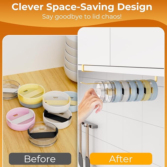 2 PCS Tumbler Lid Organizers, Ample Lid Capacity Up to 30 Lids, No Adhesive No Drill Yeti Lid Organizer Holder Inside Cabinet, Space-Saving Stanley Tumbler Cup Lid Holder Organizer for Kitchen (Gold)