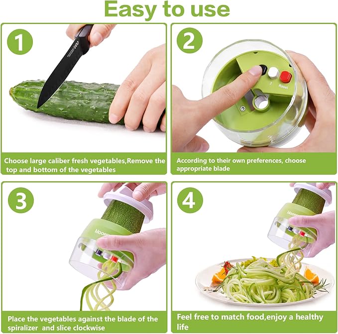 Spiralizer Handheld Vegetable Slicer, 4 in 1 Zucchini Spaghetti Maker, Spiral Slicer For Making Quick Low Carb Veggie Noodles 8.45cm