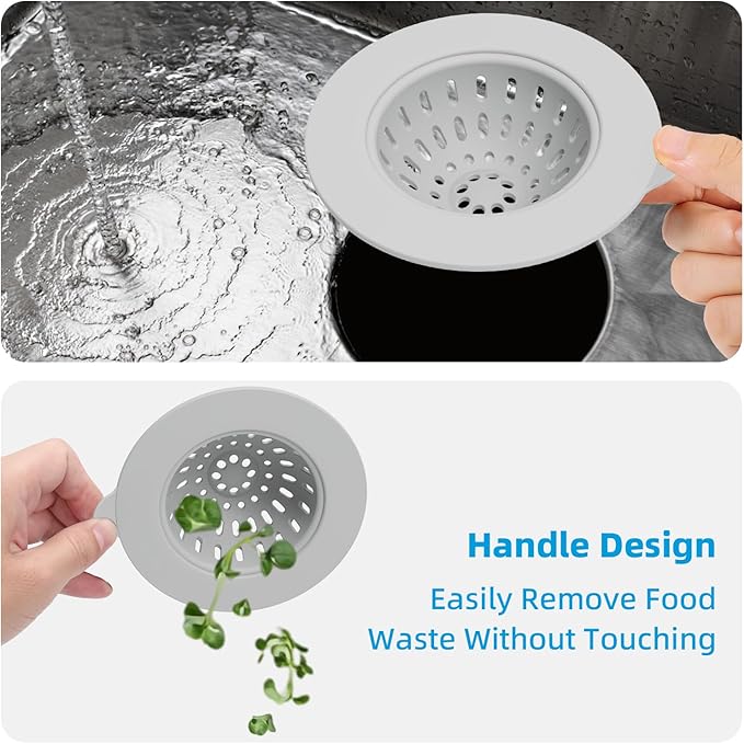 4 Pack Silicone Kitchen Sink Drain Catcher with Lid, 4.4" Top / 3" Mesh Basket, Grey Strainers for 3.1–3.9 Inch Openings, Anti-Clog Reusable Sink Stopper Covers, Odor-Proof & Easy to Clean