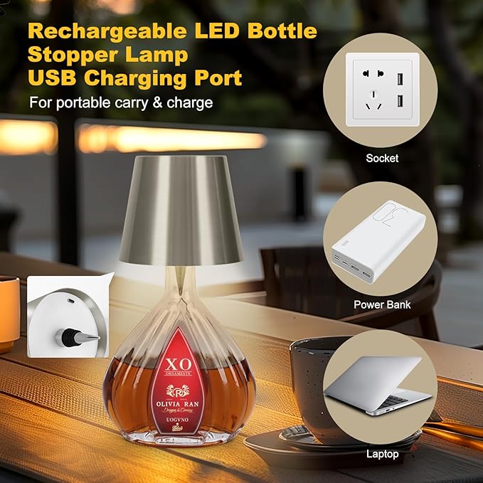 Wireless Bottle Lamp, 2026 New 3 Color Rechargeable Led Wine Bottle Lights for Bars Restaurants (Silver, 1PC)
