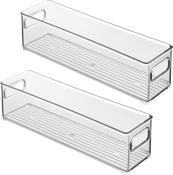 iDesign Stackable Fridge Bin with Handles - Ideal for Freezer or Pantry, Set of 2, Clear, Made in USA