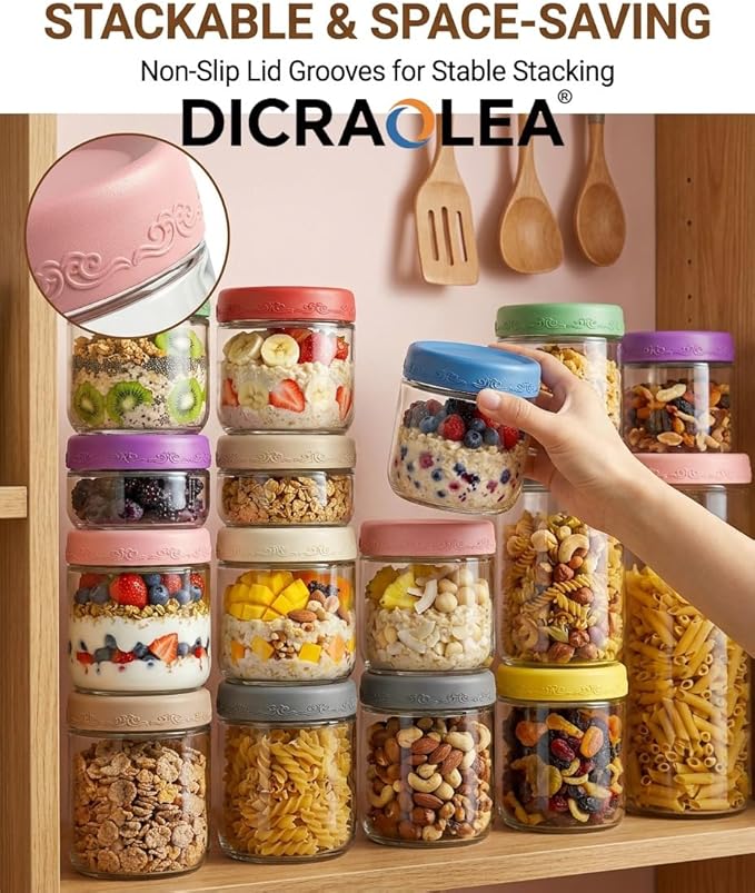 10oz 8Pack Glass Overnight Oats Jars Containers with Airtight Leakproof Lids, Reusable Mason Jars for Meal Prep, Yogurt Parfaits, Smoothies, Salads & Healthy Breakfasts(10oz-8Pack)