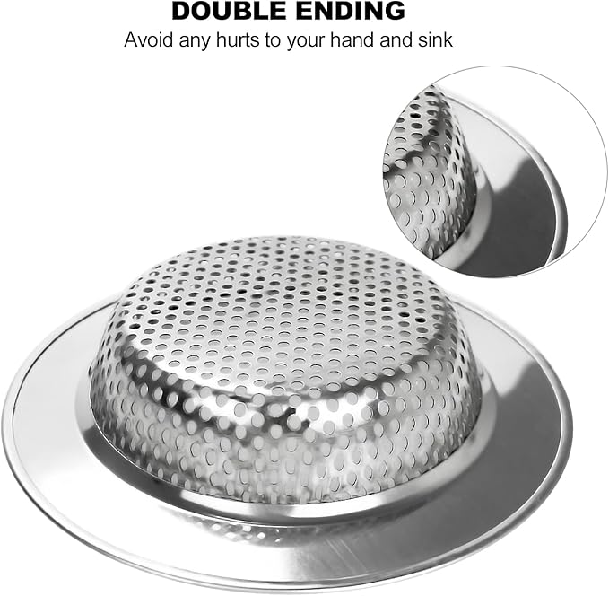 Huntonry 2PCS Kitchen Sink Drain Strainer/Catcher/Basket/Cover/Filter/Trap/Screen, Large Wide Rim 4.5" Diameter, Stainless Steel, Dishwasher Safe