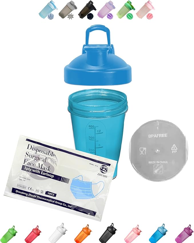 A Pure Pacific Blue 12Oz 400ml Made of PP5 | Small, Measurement Marks, Stainless Whisk Blender Mixer Ball, BPA Free, -4~248 Ã‚°F, Perfect for Nutrition, Protein, Keto, Juice Powder Shaking