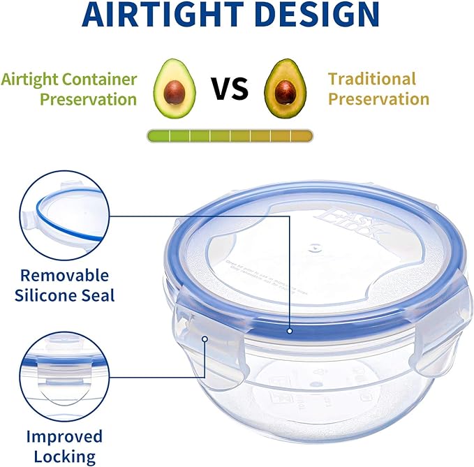 KIGI Round Food Storage Containers with Lids, Leak Proof Small Plastic Bowls for Snacks, Puree, Meal Prep and Lunch, Freezer Safe, 4-Sided Locking Lid, BPA-Free,10 oz / 1.25 Cup,12 Piece Set