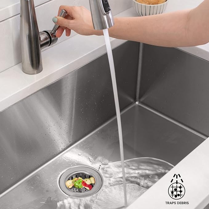 Highcraft 97343 Kitchen Sink Basket Strainer Replacement for Standard Drains (3-1/4 Inch) Stainless Spring Steel Closure and Rubber Stopper, Stainless Steel