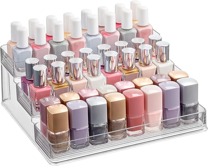 iDesign Nail Polish Organizer, Holds up to 30 Bottles, Compact 3-Tier Clear Display Stand for Countertop