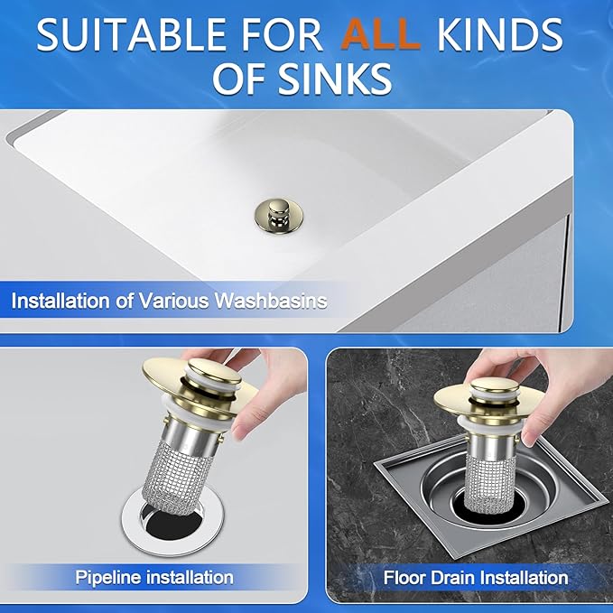 Bathroom Sink Drain Strainer,(3PCS) Pop-up Sink Drain Strainer with Removable Stainless Steel Strainer Basket Hair Catcher, Bathroom Sink Strainer for Bathroom Sink Stopper Replacement