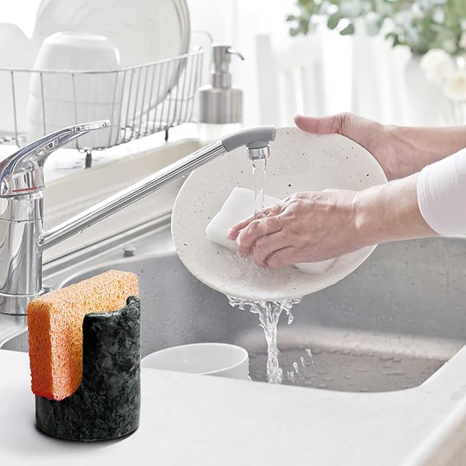 Marble Sponge Holder Sink Sponge Caddy for kichen counter Drying Rack for Sink Organizer Black Modern Stone Kitchen Sink Caddy