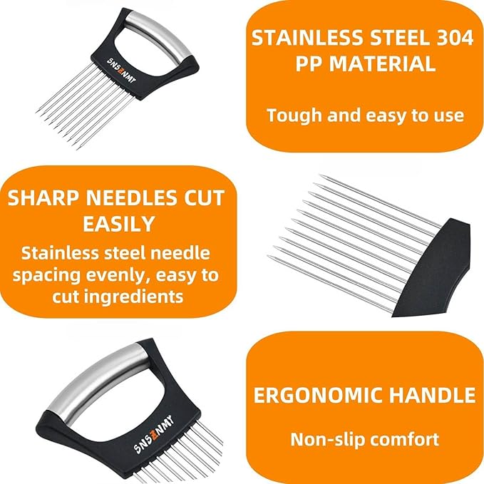 Onion Holder for Slicing, Upgrade Stainless Steel Onion Slicer Holder Lemon Slicer Vegetable Cutter, Assistant Tool for Slicing Fruit, Potato, Tomato and Meat (2 Pack)