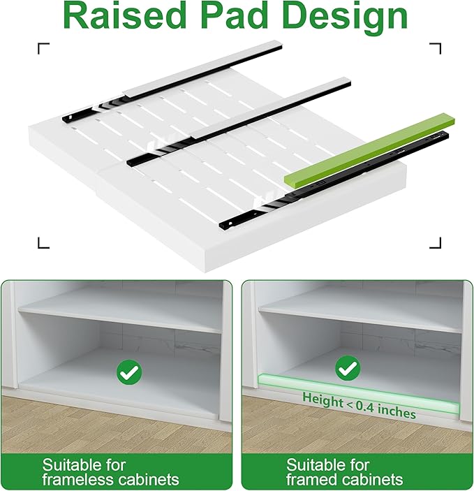 PAKETA 4 Pack Expandable Pull Out Cabinet Organizer, 21'' Deep Pull Out Drawers for Cabinet, Upgrade 3 Slide Rails Sliding Drawers for Cabinets with Adhesive Nano Film (White, 21"D X 15-26"W)