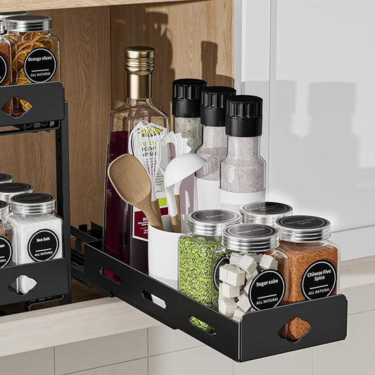 Pull Out Spice Rack Organizer for Cabinet, Metal Black)