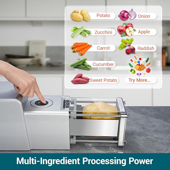 Sopito French Fry Cutter Electric Potato Cutter Stainless Steel with 1/2 & 3/8 Inch Blades for Potatoes, Carrots, Cucumbers & Onions