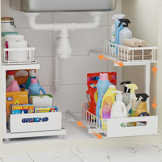 Under Sink Organizer, White,2Pack