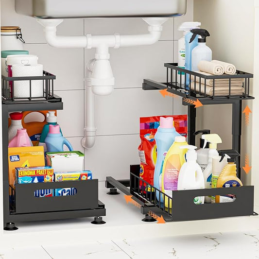 Under Sink Organizer, Black,2Pack