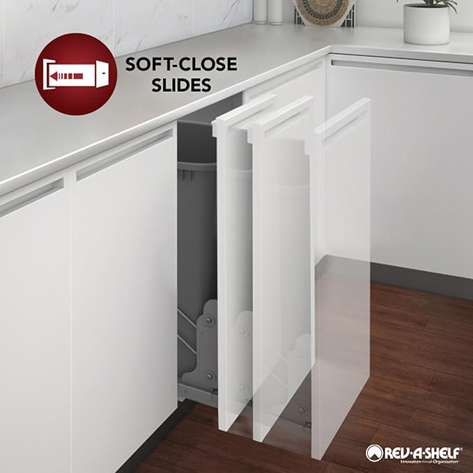 Rev-A-Shelf Maple Pullout Utensil Organizer with 3 Bins & BLUM Soft-Close Full Extension Slides, for Full-Height Base Cabinets, Adjustable Shelves, Min Opening Width of 5.5", 448UT-BCSC-5C