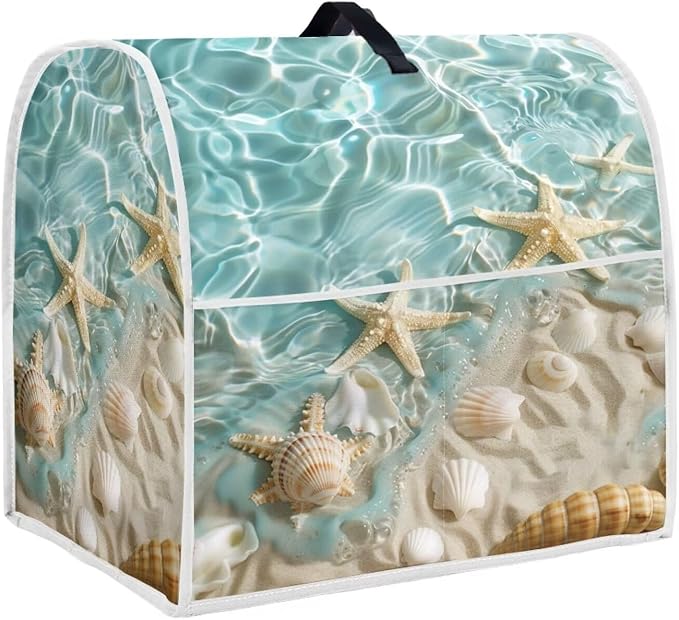 Beach Theme Mixer Dust Cover | Portable Protector with Pocket | Compatible with 6-8 Quart Blenders, Coffee Makers & Juicers | Travel & Moving Convenience Moving