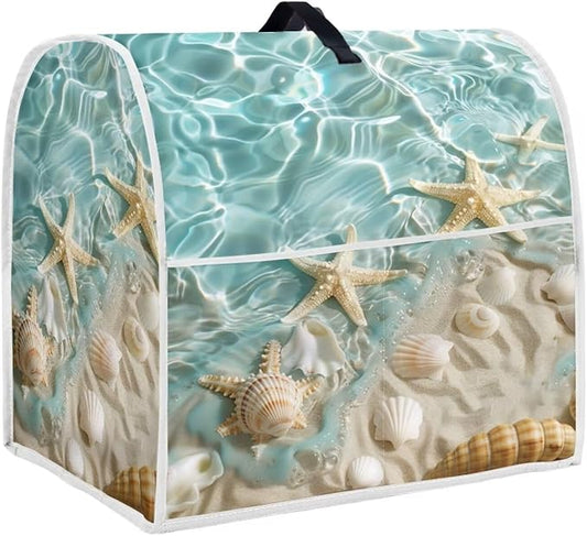 Beach Theme Mixer Dust Cover | Portable Protector with Pocket | Compatible with 4.5-5 Quart Blenders, Coffee Makers & Juicers | Travel & Moving Convenience Moving
