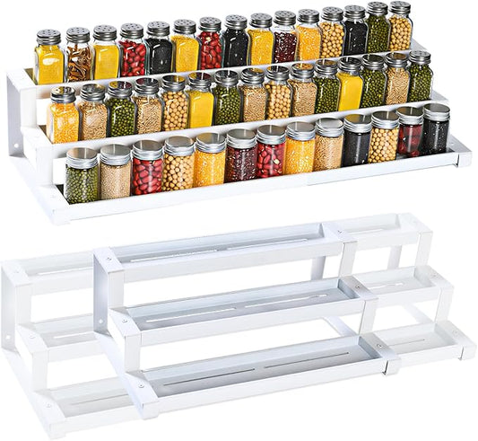 Expandable Spice Rack Organizer for Cabinet, White
