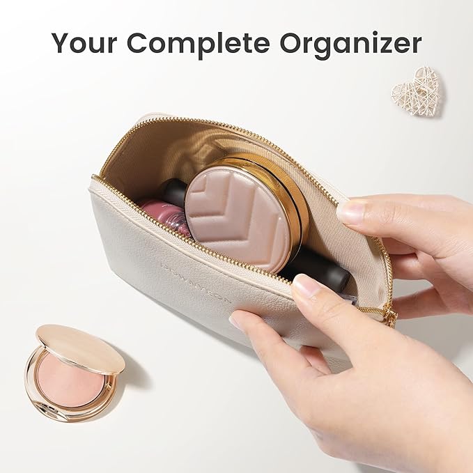 ROWNYEON Small Makeup Bag for Purse, Mini Portable Cosmetic Bags for Women, PU Leather Coin Purse Lipstick Cosmetic Accessories Organizer, Travel Makeup Pouch Zipper Pouch for Men Women