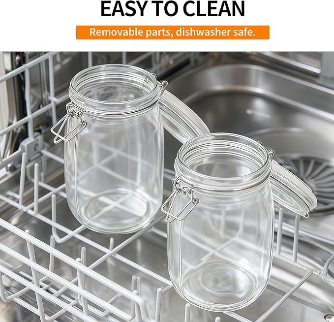 6 Pack 17oz Food Storage Jars with Airtight Lids, Preserving Seal Wire Clip Fastening Glass Containers, Canisters for Kitchen Organization, Flour, Cereal, Pasta, Sugar, Beans, Pickling Jars (17 Oz*6)