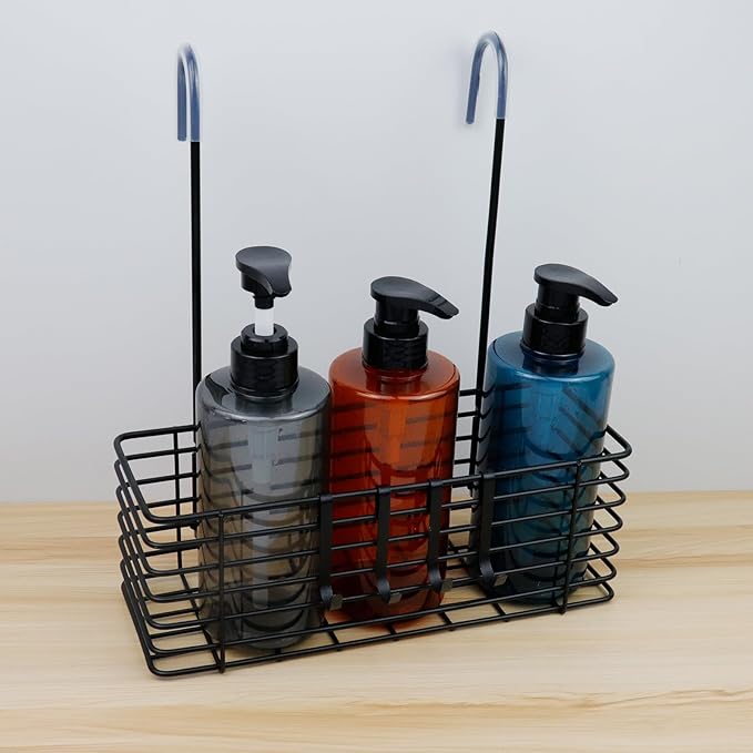 Antrader Hanging Shower Rack,Shower Caddy Hanging,Hung on the Faucet or the Door,the Back Hook Can be Rotated,No Drilling,304 Stainless Steel,Single Layer Shelf-Black