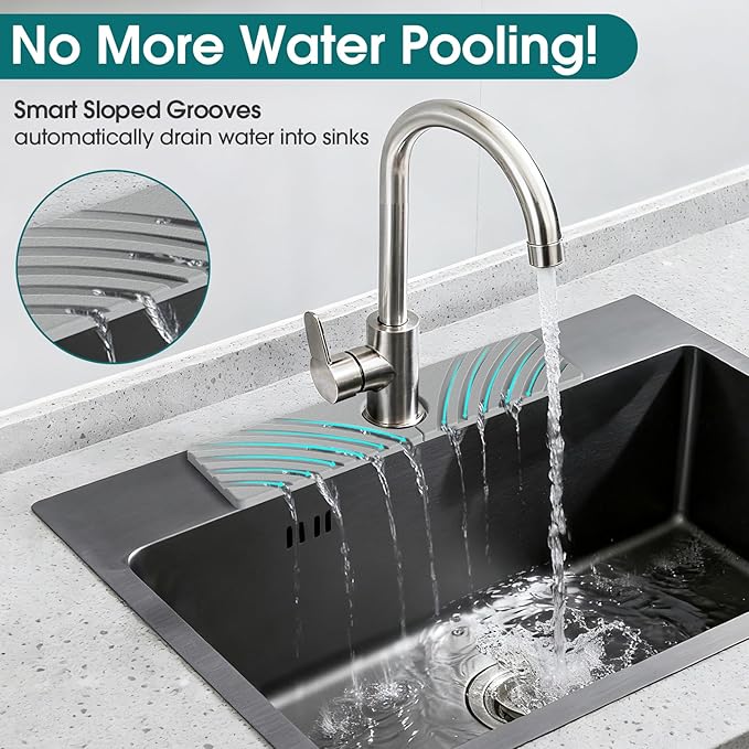 Quick Dry Stone Faucet Mat for Kitchen Sink - 15.8"x3.9" Natural Diatomite Stone Drying Mat for Kitchen Counter Bathroom Dish Dry Mat Auto Drainage Sink Protector (Light Grey)