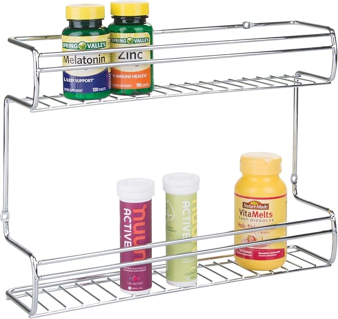 InterDesign Classico 2-Shelf Wall Mount Spice Organizer Rack for Kitchen Storage - Chrome