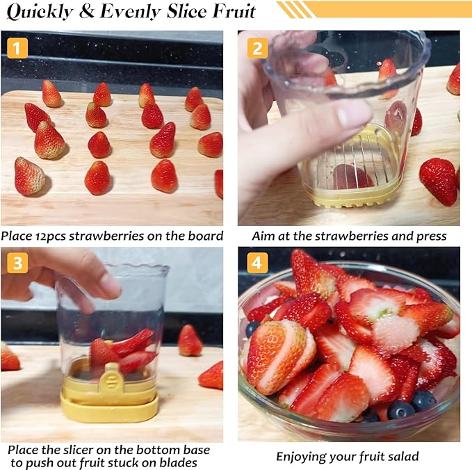 Creative Strawberry & Fruit Slicer - Detachable Cutter with Push Plate (Yellow)
