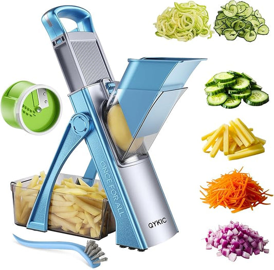 QYKIC Upgrade Safe Mandoline Slicer for Kitchen, Vegetable Chopper and Slicer, Potato Slicer Thickness Adjuster, French Fry Cutter, Veggie Onion Dicer Faster Kitchen Mandolin for Meal Prep