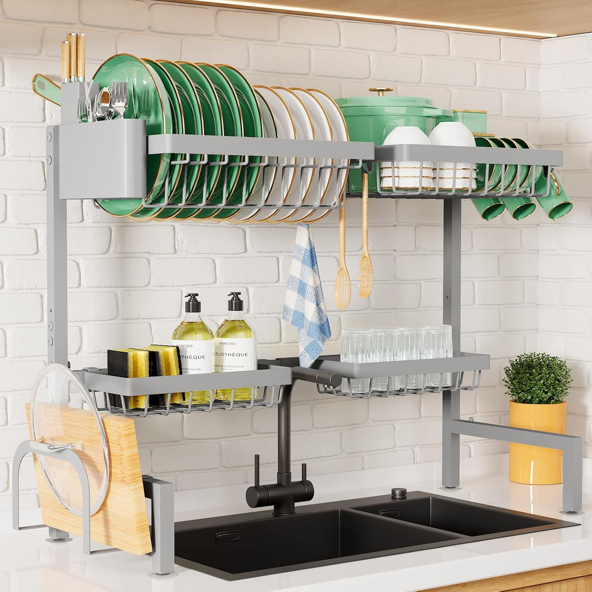 Adjustable Over The Sink Dish Drying Rack, 26.8" -33.9"x21.5"