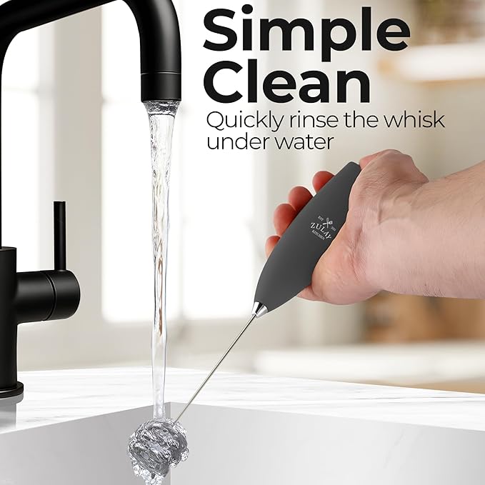 Zulay Kitchen Powerful Milk Frother Wand With Duracell Batteries - Ultra Fast Handheld Drink Mixer - Electric Whisk Foam Maker for Coffee, Lattes, Cappuccino & Matcha - Triple Whisk - Onyx Slate