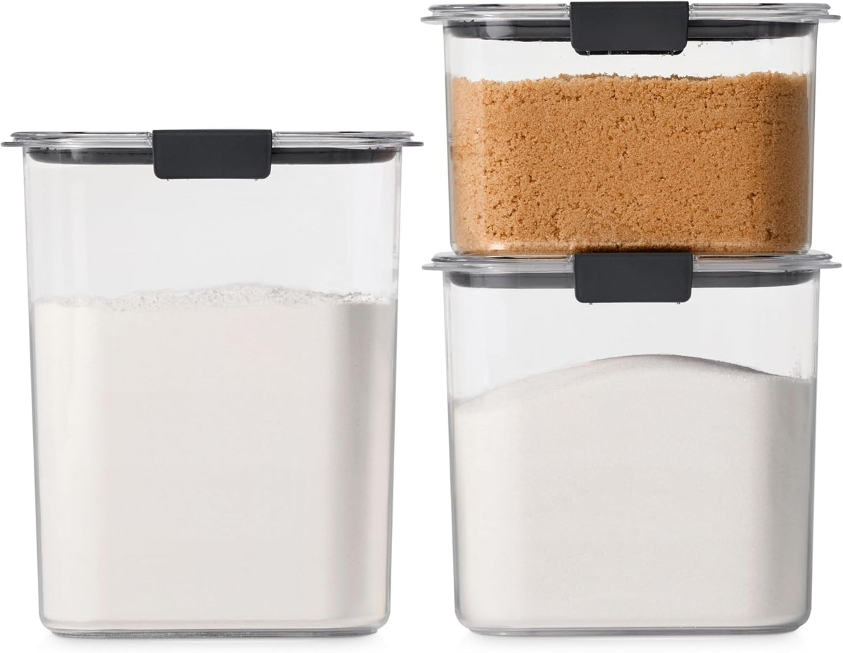 Brilliance Plastic Food Storage Pantry Baking Set, 3 Containers with Lids (6 Pieces Total), BPA-Free, Clear