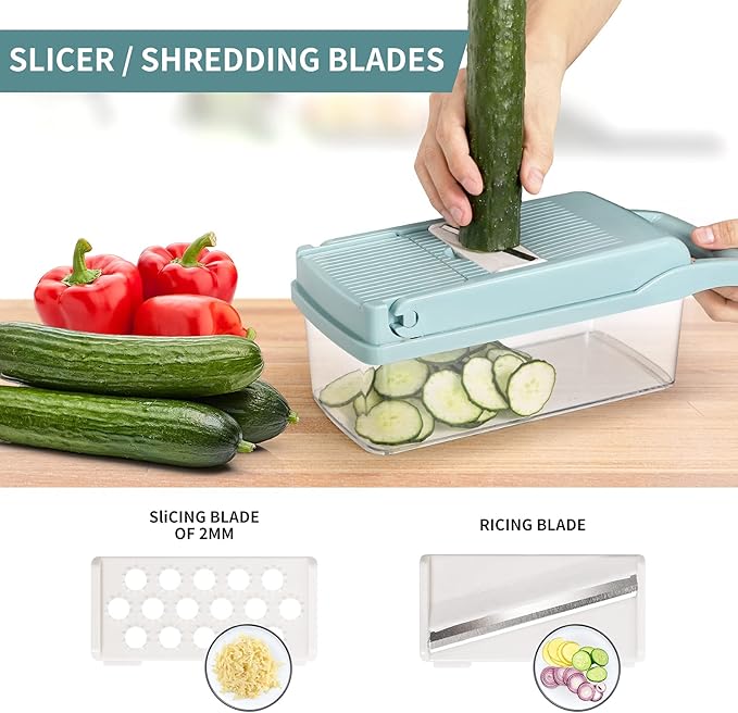 senbowe Ultra-Sharp 420-Grade Hardened Stainless Steel Onion Vegetable Chopper Dicer, 8 Interchangeable Blades, Includes Egg White Separator, Time Saver, 1 Year Warranty