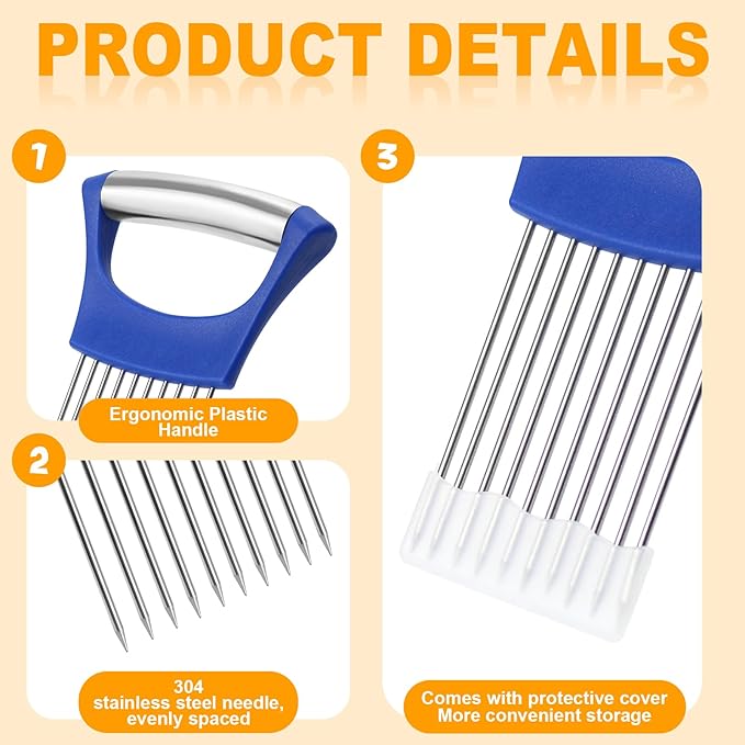 Stainless Steel Onion Holder for Slicing,Onion Slicer Holder, Onion Cutter for Slicing of Onions, Tomatoes,Avocados,Eggs and Other Vegetables, Kitchen Utensils Gift (Blue)