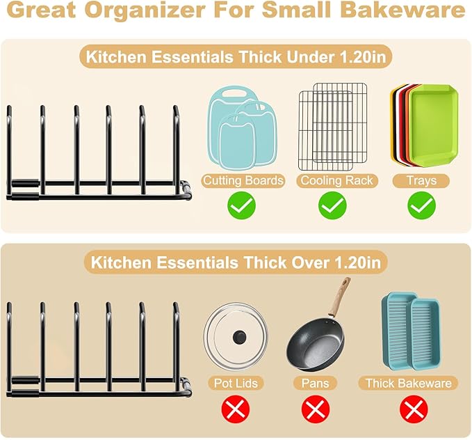 Fikoksol Cutting Board Organizer and Baking Sheet Rack, 1-Pack Black Heavy Duty Metal Cookie Sheet Organizer for Cutting Board Storage & Plate Holder for Cabinet, Tray Dividers for Cabinets