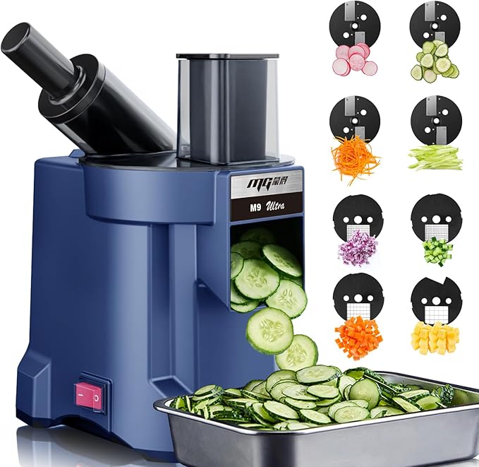 MOGAN 8-In-1 Electric Vegetable Cutter, Commercial Vegetable Slicer Fruit Slicer Machine, Veggie Food Processor Dicer Chopper Stainless Steel Blades for Slicing Shredder Dicing for Home and Kitchen