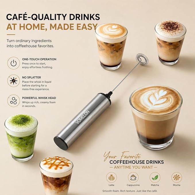 Rechargeable Milk Frother Battery Operated,2-Speed Portable Travel Frother,Electric Milk Foamer Coffee Frother for Latte, Cappuccino, Hot Chocolate Drink Mixer with Double Mini Whisks and USB Cable