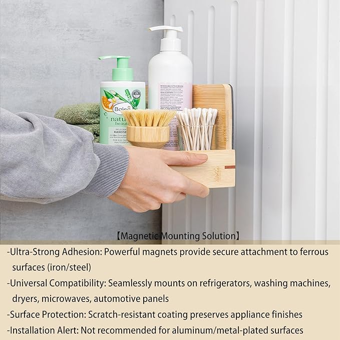 Bamboo Magnetic Shelf for Fridge, 6" Deep Magnetic Spice Rack for Refrigerator, Kitchen Organization Spice Rack Organizer, Heavy Duty 20LB Large Capacity