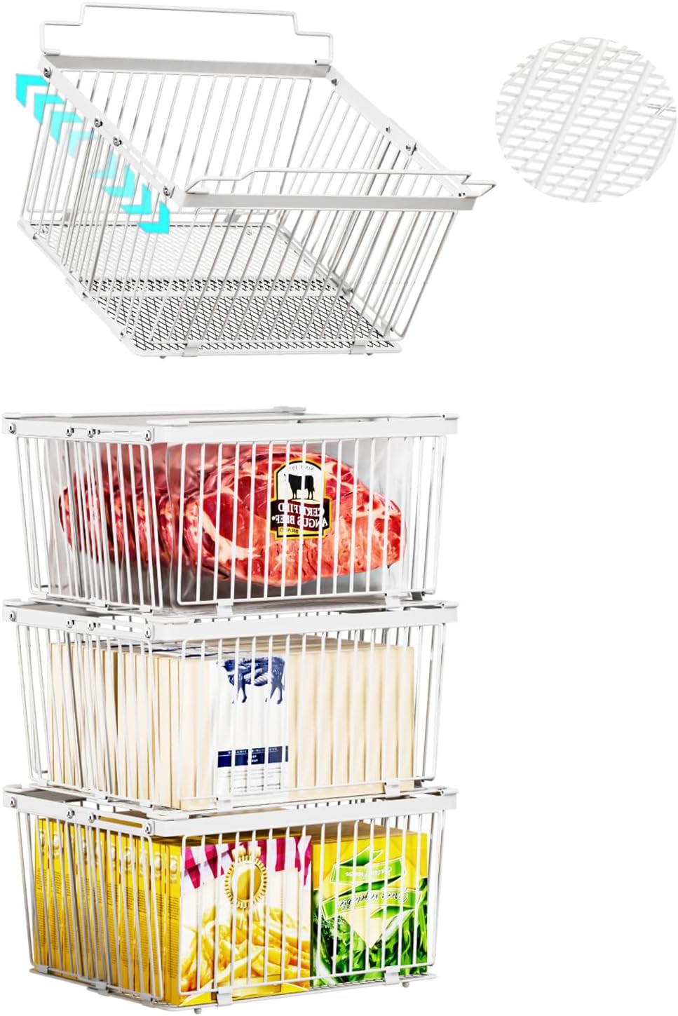 Large Freezer Organizer Bins for 5 to 9 Cu.Ft,4Pack, Leak-Proof Bottom