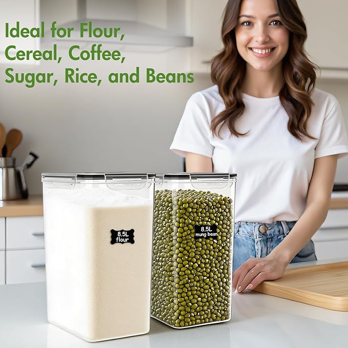 ALSO GO 2 PC Large Food Storage Containers with Lids Airtight, 8.5L, 300Oz, Clear Plastic Kitchen and Pantry Storage Containers, Bulk Storage for Cereal, Flour, Sugar, Rice
