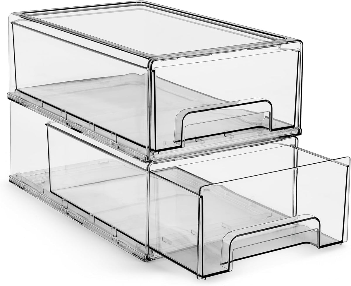 Clear Stackable Storage Drawers for Refrigerator (Medium, 2 Pack)